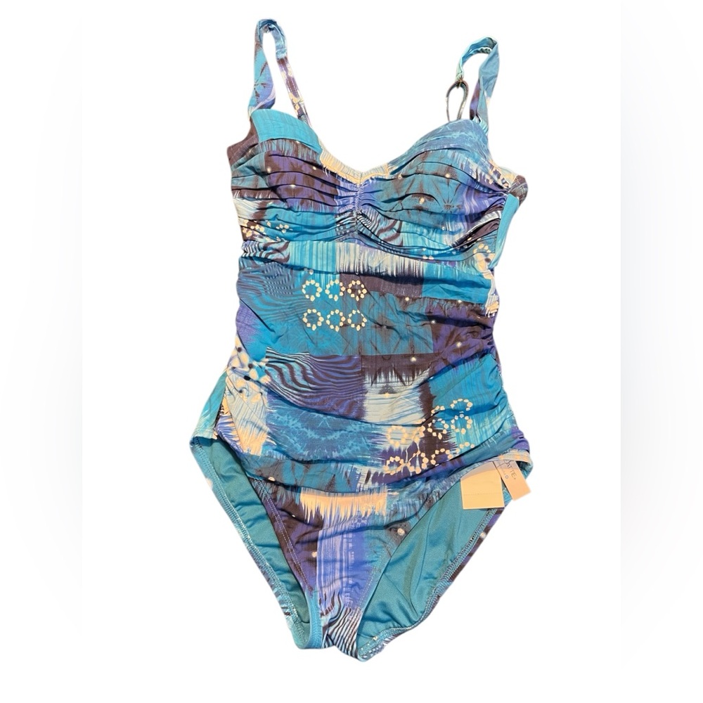 Bleu by Rod Beattie Kore Shirred Bandeau One Piece Swimsuit Blue Print NWT‎ 4